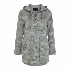 Lucky Brand Camo Zip & Snap Drawstring Hooded Utility Jacket Green Small